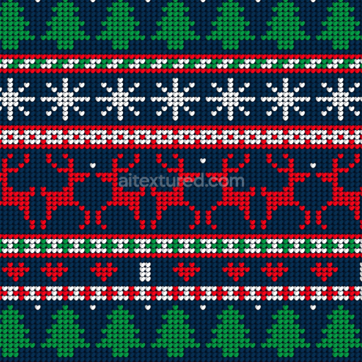 Seamless 3D PBR Texture of Festive Christmas Knit Pattern with Trees and Reindeer