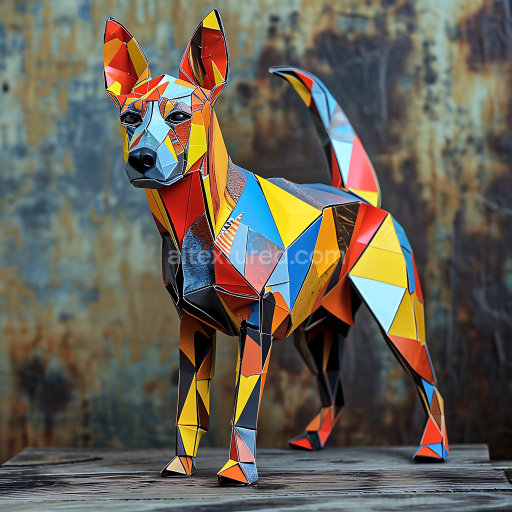Seamless 3D PBR Texture Featuring Colorful Geometric Australian Kelpie Dog Origami Style