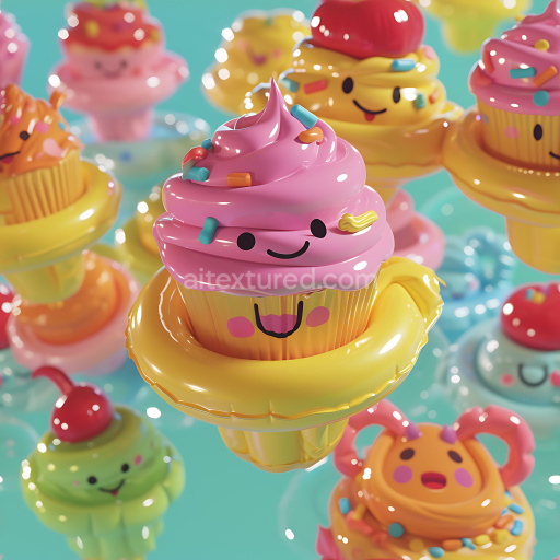 Seamless 3D Inflated PBR Texture Featuring Glossy Puffy Quilted Vinyl Panels with Multicolor Sprinkles