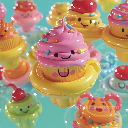 Inflated PBR Texture of Glossy Cartoon Cupcake Vinyl Surface seamless Inflated PBR texture