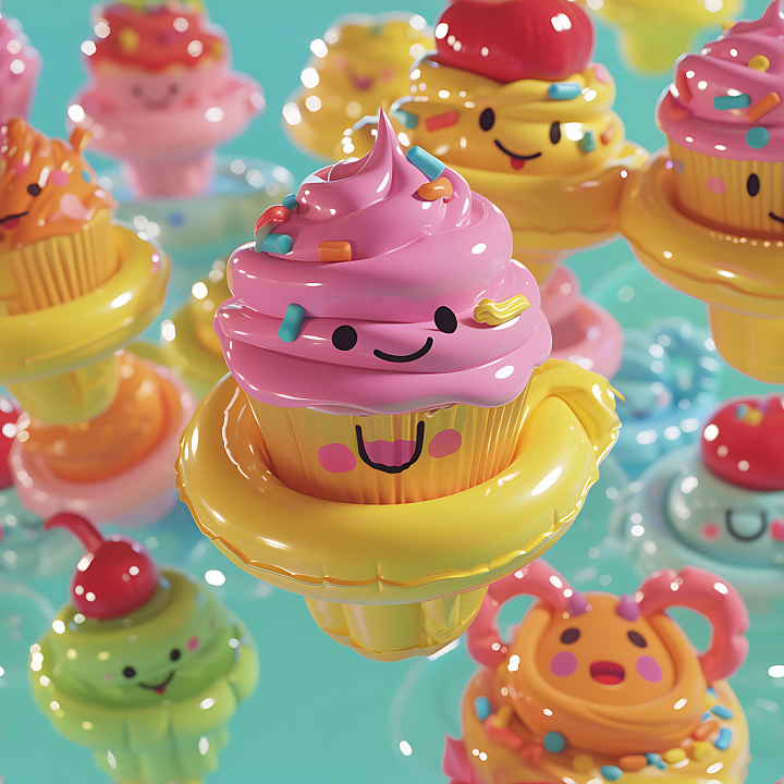 Inflated of Glossy Cartoon Cupcake Vinyl Surface seamless PBR texture preview