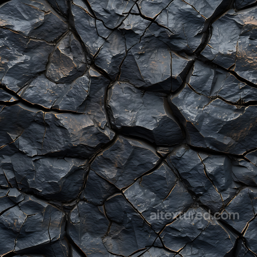 Cracked Black Stone Ground PBR Texture with Rough, Layered Rock Surfaces seamless Stone PBR texture