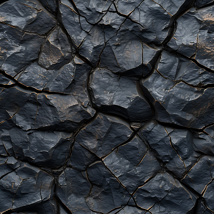 Cracked Black Stone Ground with Rough, Layered Rock Surfaces seamless PBR texture preview
