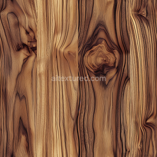 Seamless 3D Dark Walnut Wood PBR Texture with Distinctive Knots and Grain Patterns