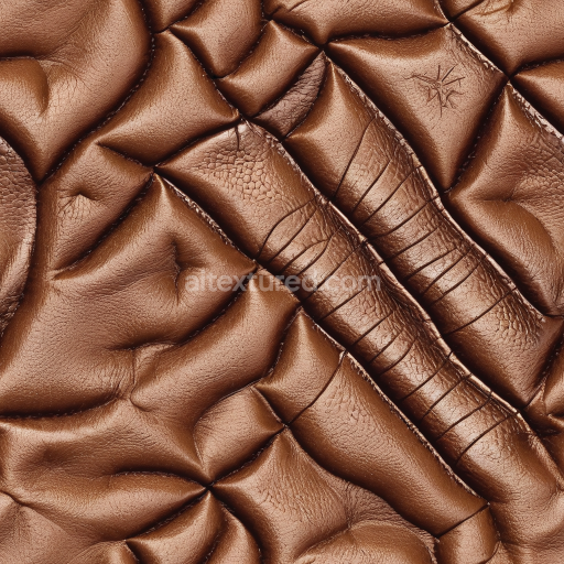 Seamless 3D Quilted Brown Leather PBR Texture with Wrinkles and Stitching