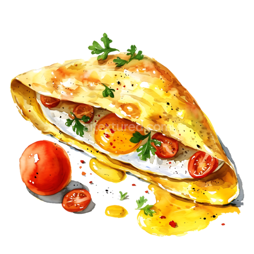 Breakfast White Omelet with Cherry Tomatoes and Parsley Illustration