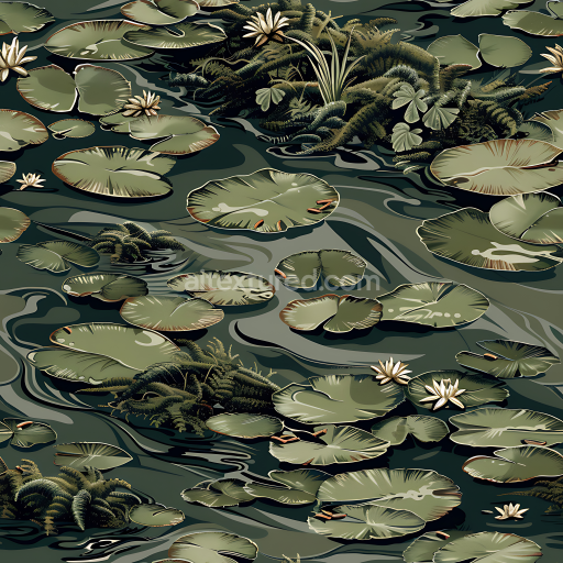 Seamless 3D Swamp Lily Pad Camouflage PBR Texture with Natural Water and Vegetation