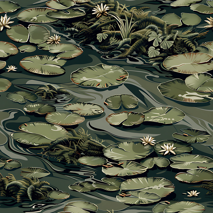 Swamp Lily Pad Camouflage with Natural Water and Vegetation seamless PBR texture preview