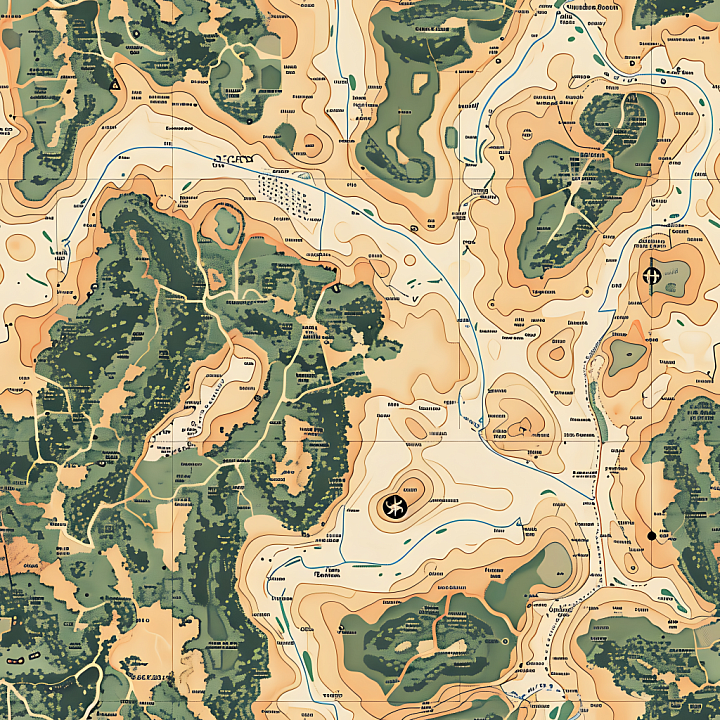 Desert Topographic Camouflage With Contour Lines And Terrain Details seamless PBR texture preview