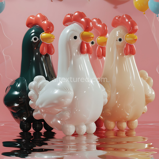 Seamless 3D Inflated PBR Texture Featuring Glossy Vinyl Inflated Chicken Shapes in Soft Colors