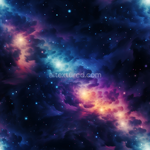 Seamless 3D Space PBR Texture Featuring Vivid Nebula Clouds and Starfield