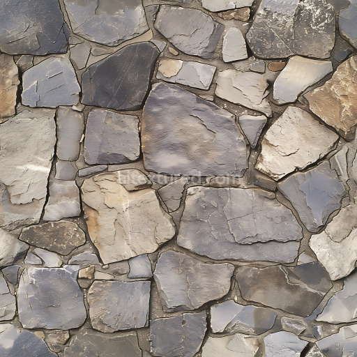 Seamless 3D PBR Texture of Natural Flagstone Wall with Varied Earth Tones