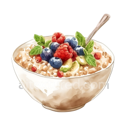 seamless Breakfast Multigrain Porridge Bowl with Fresh Berries and Mint Illustration texture 8k free download PBR