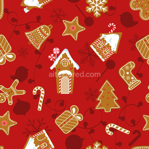 Seamless 3D PBR Christmas Gingerbread Digital Paper Texture on Red