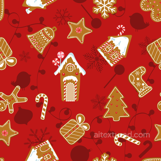 All Christmas Digital paper Texture of Festive Gingerbread Cookies on Red Background seamless All Christmas Digital paper PBR texture