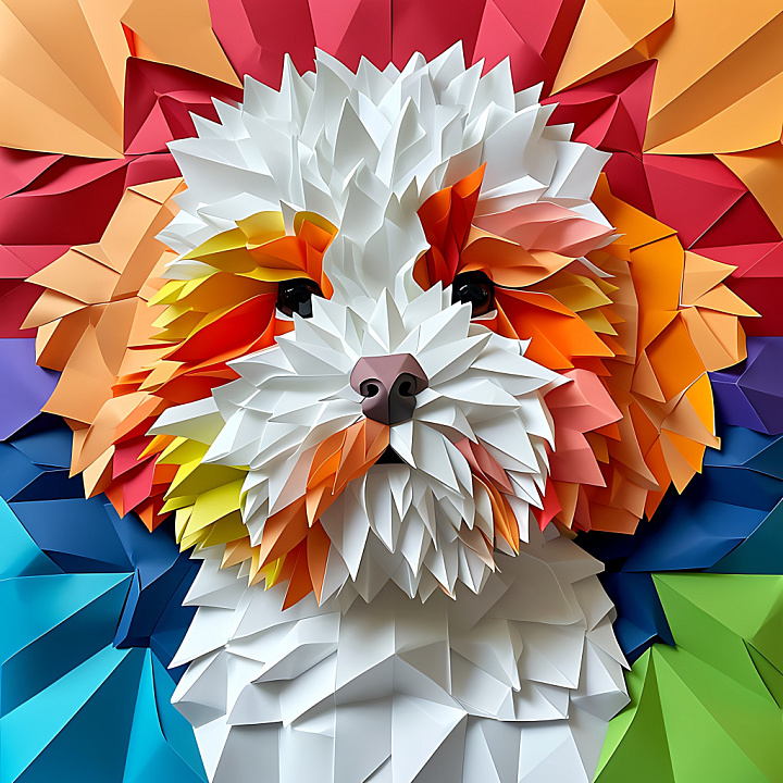 Origami Style Bichon Frise Dog with Colorful Paper Folds seamless PBR texture preview