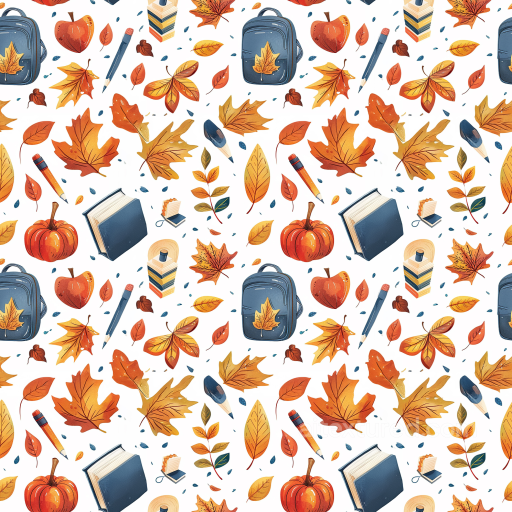 Featuring Autumn Leaves and School Supplies Pattern seamless Thanksgiving PBR texture