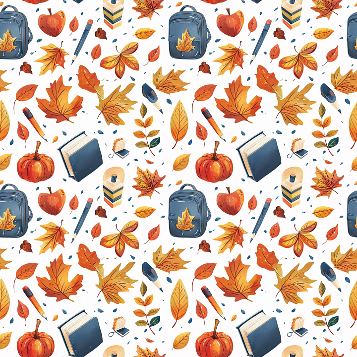 Featuring Autumn Leaves and School Supplies Pattern seamless PBR texture preview