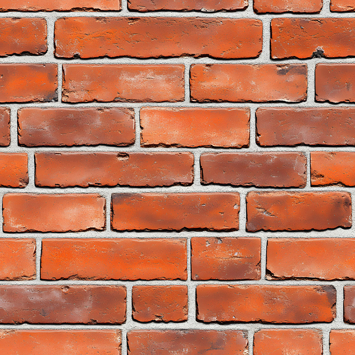 Cracked Red Brick Wall with Worn Edges and Chips seamless PBR texture preview