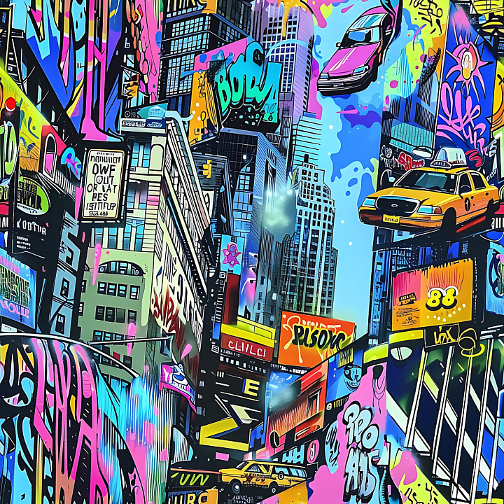 Graffiti Featuring Vibrant Urban Cityscape Murals seamless PBR texture preview