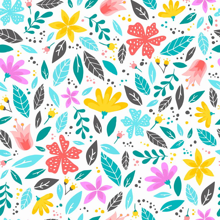 Colorful Floral Pattern with Leaves and Flowers seamless PBR texture preview