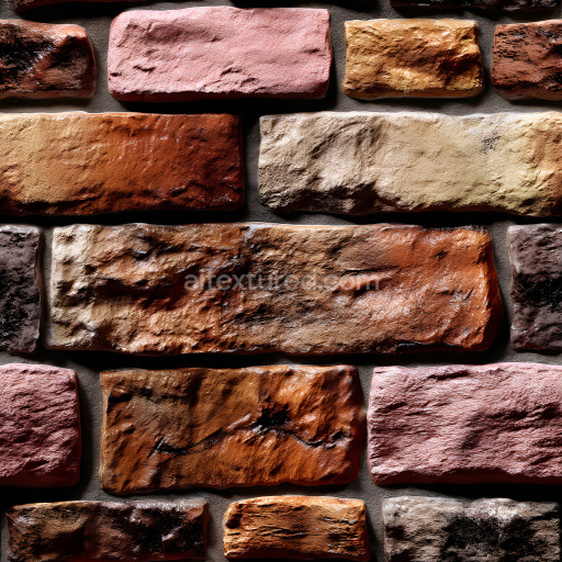 Seamless 3D Cracked and Holey Colorful Brick Wall PBR Texture with Rough Surface