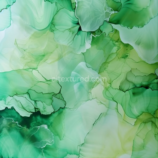 Seamless 3D Alcohol Ink PBR Texture Featuring Green Fluid Marbling with Translucent Layers