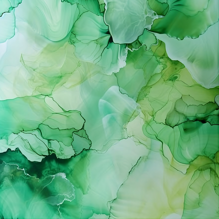 Alcohol Ink Featuring Green Fluid Marbling with Translucent Layers seamless PBR texture preview