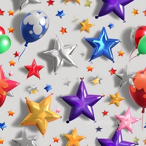 Inflated Vinyl Star and Balloon Pattern PBR Texture in Bright Colors seamless Inflated PBR texture