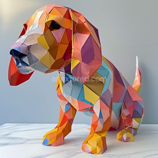 Seamless 3D PBR Texture of Colorful Origami Low Poly Basset Fauve Dog