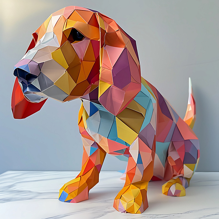 Animal of Colorful Origami Low Poly Basset Fauve Dog seamless PBR texture preview