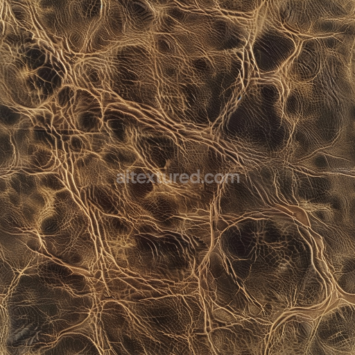 Seamless 3D PBR Texture of Aged Cracked Brown Leather with Deep Wrinkles and Distressed Finish