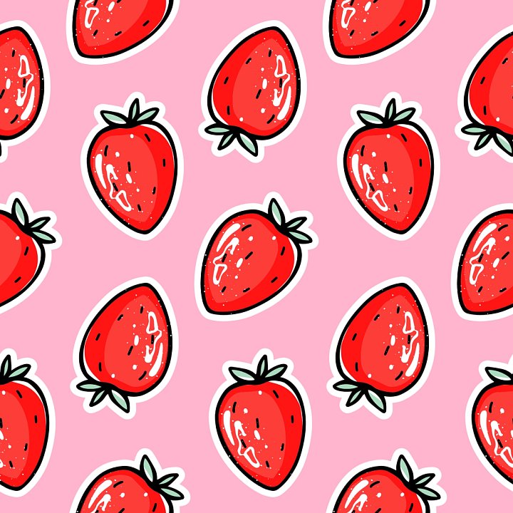Cute Strawberry Cartoon Pattern on Pink Background seamless PBR texture preview
