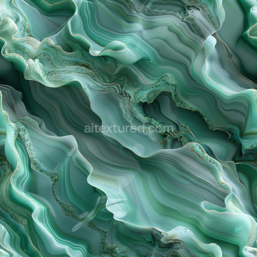 Seamless 3D PBR Glossy Texture with Flowing Abstract Green Ruffles and Soft Highlights
