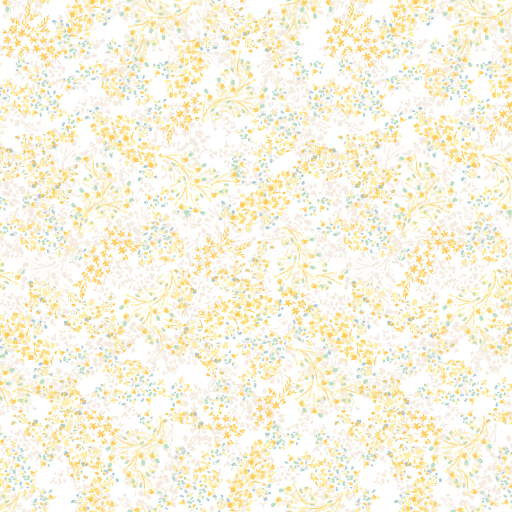 Seamless 3D PBR texture of delicate white fabric with gold and pastel floral pattern