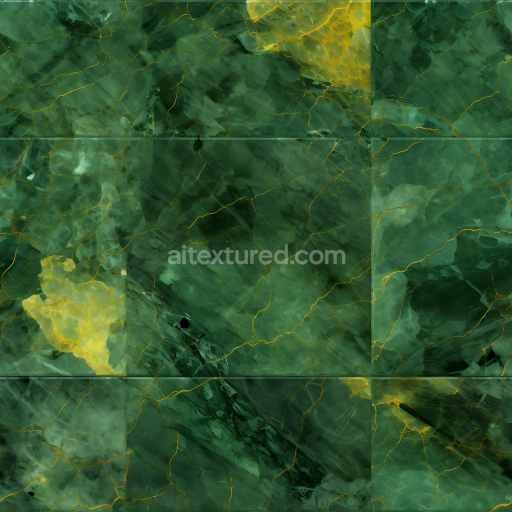 Seamless 3D PBR Green Marble Tiles Texture with Yellow Veins and Polished Finish