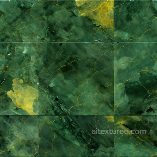 Green Marble Tiles Texture with Yellow Veins and Polished Finish seamless Marble PBR texture