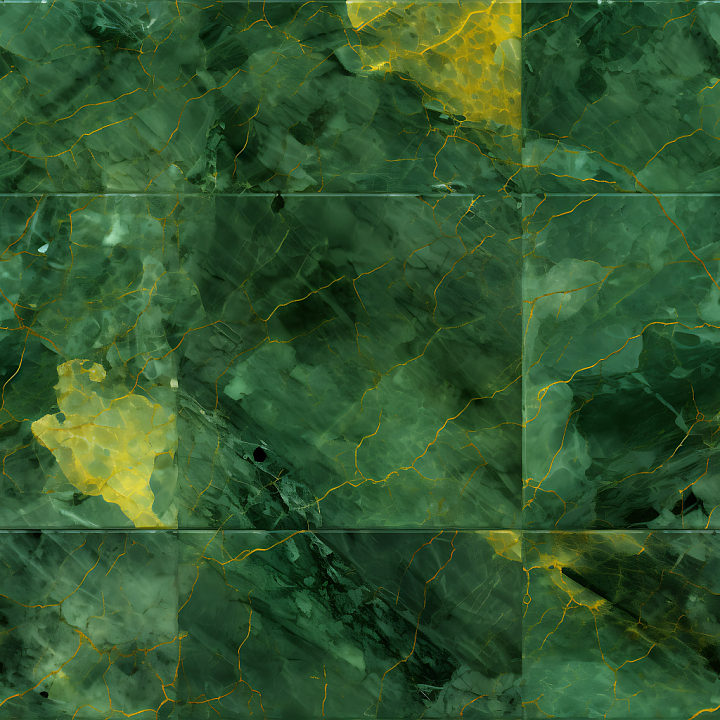 Green Marble Tiles with Yellow Veins and Polished Finish seamless PBR texture preview