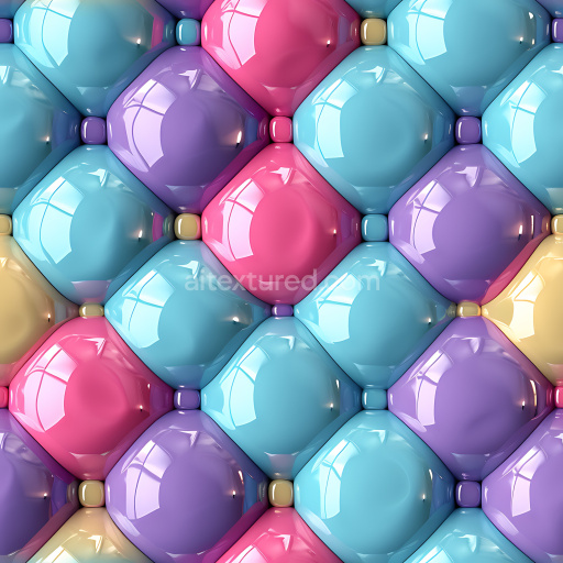 Seamless 3D Inflated PBR Texture of Glossy Quilted Vinyl Panels in Pastel Colors