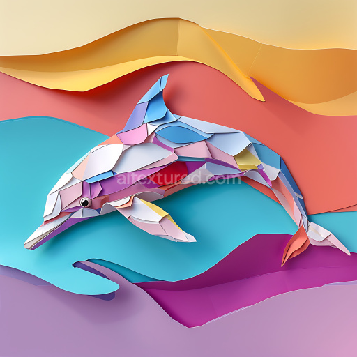 Seamless 3D PBR Texture of Colorful Origami Bottlenose Dolphin with Geometric Paper Pattern