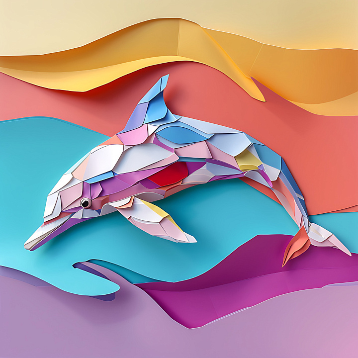 Animal of Colorful Origami Bottlenose Dolphin with Geometric Paper Patt… seamless PBR texture preview
