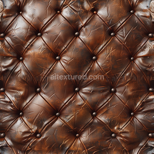 Seamless 3D PBR Vintage Brown Leather Upholstery Texture with Aged Patina and Button Tufting