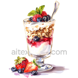 seamless Watercolor Style Breakfast Yogurt Parfait with Berries and Granola Graphic texture 8k free download PBR
