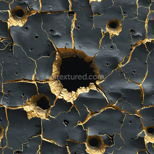 Seamless 3D Black Paint Texture with Cracks and Holes - PBR Material
