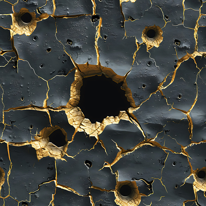 Black Paint with Cracks and Holes - Material seamless PBR texture preview