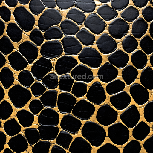 Seamless 3D PBR texture of exotic black and gold reptile skin with raised scales and micro details