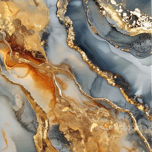 Alcohol Ink PBR Texture Featuring Gold Veins and Slate Blue Fluid Marbling seamless Alcohol ink PBR texture