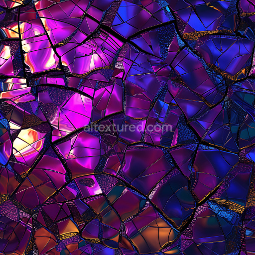 Seamless 3D Cracked Glass PBR Texture with Iridescent Purple and Blue Fractures