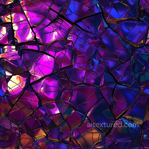 Cracked Glass PBR Texture with Iridescent Purple and Blue Fractures seamless Cracked & Holes PBR texture