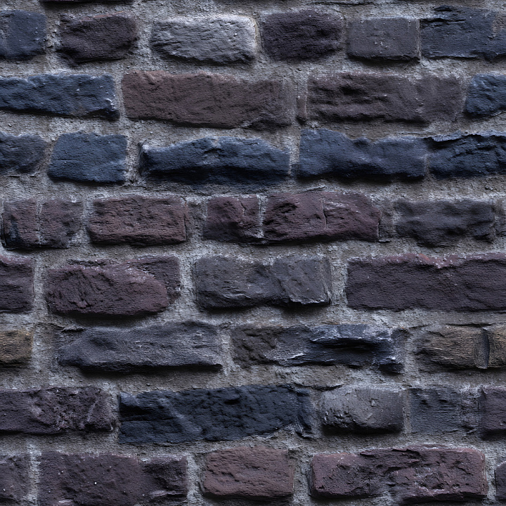 Cracked Brick Wall with Rough Dark Red and Blue Bricks seamless PBR texture preview